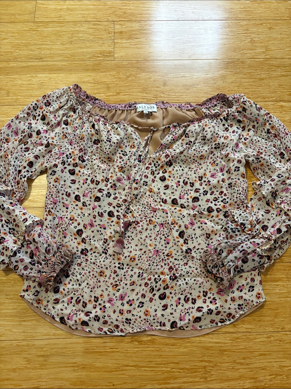 Hale Bob Floral Leopard Off The Shoulder Blouse Size Small boho peasant festival
